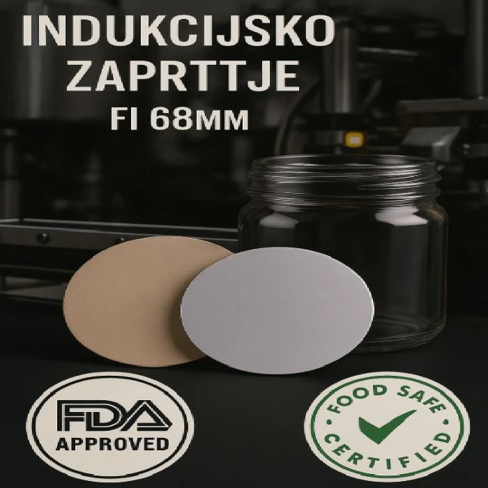 Folija za indukcijsko varjenje fi 68mm za steklene kozarce, folija za indukcijsko varjenje, fi 68mm, stekleni kozarci, ceneje, ugodno, prihranek, lokalno, Ljubljana, prehranski dodatki, certifikat za stik z živili, svežina izdelka, aluminijasta folija, varnost hrane, indukcijsko zapiranje